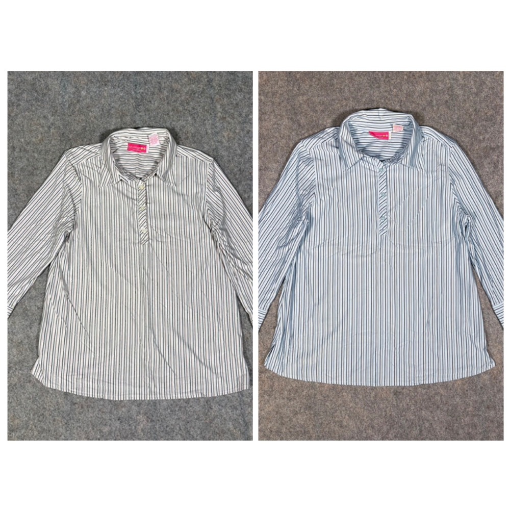 Liz Lange Maternity Blouse y2k Lot of 2 Women M White Striped Stretch 3/4 Sleeve